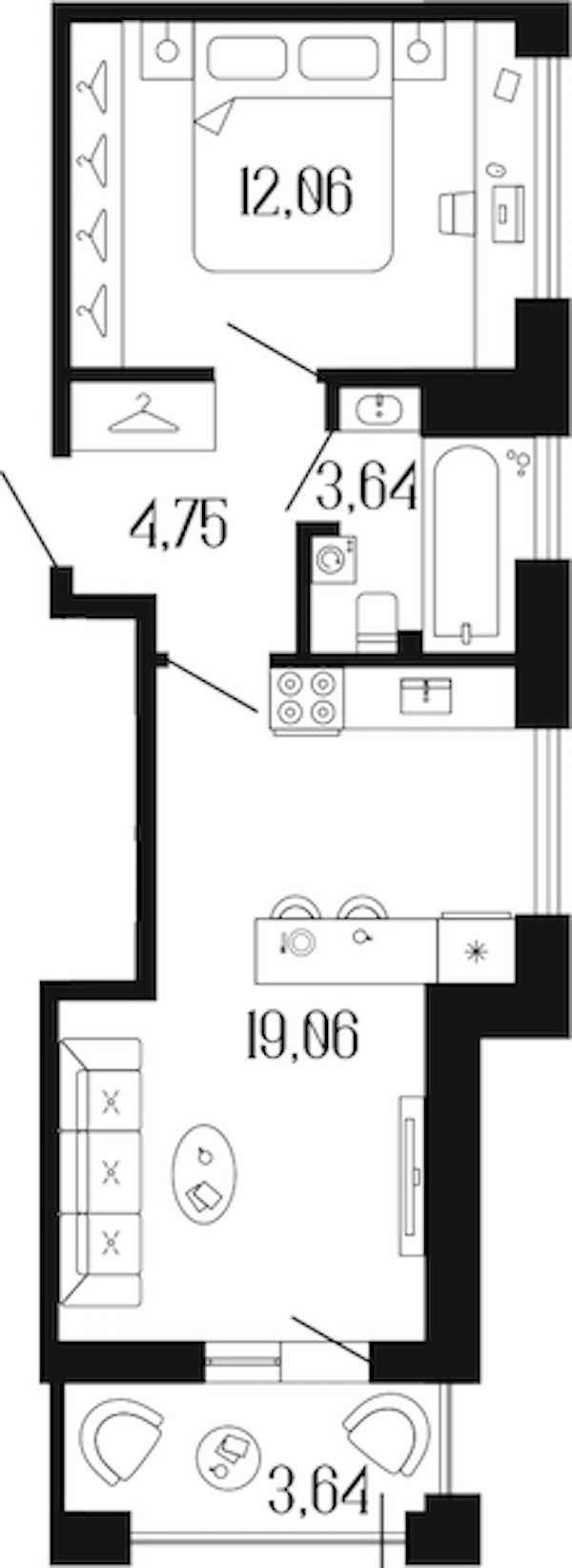1-комнатная квартира 41.33 м², 4/12 эт., ЖК «Коллекционный дом 1919»